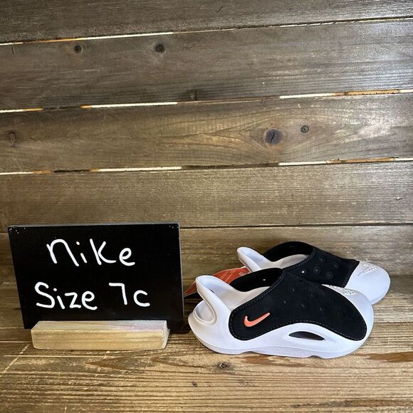 New $55 Little Kids Nike Aqua Swoosh Water/Land Blk/White‎ Shoes Sandals Size 7C - Picture 1 of 6